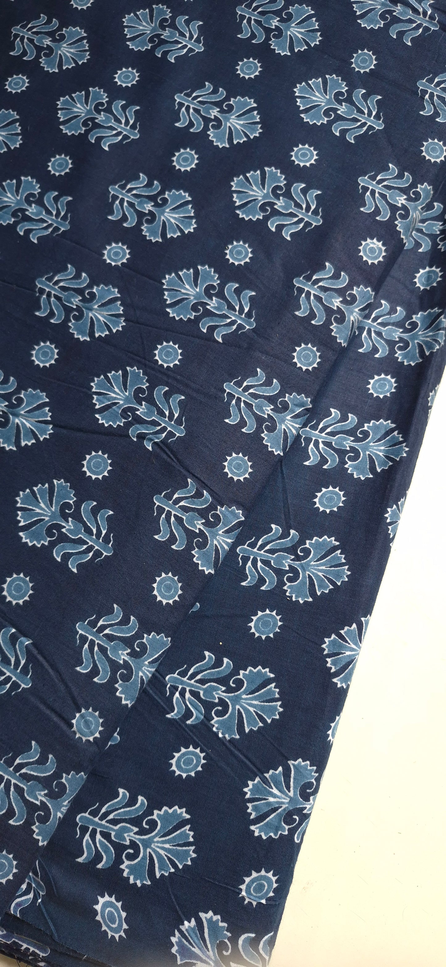 Navy Blue Printed Cotton Long Straight Kurti
