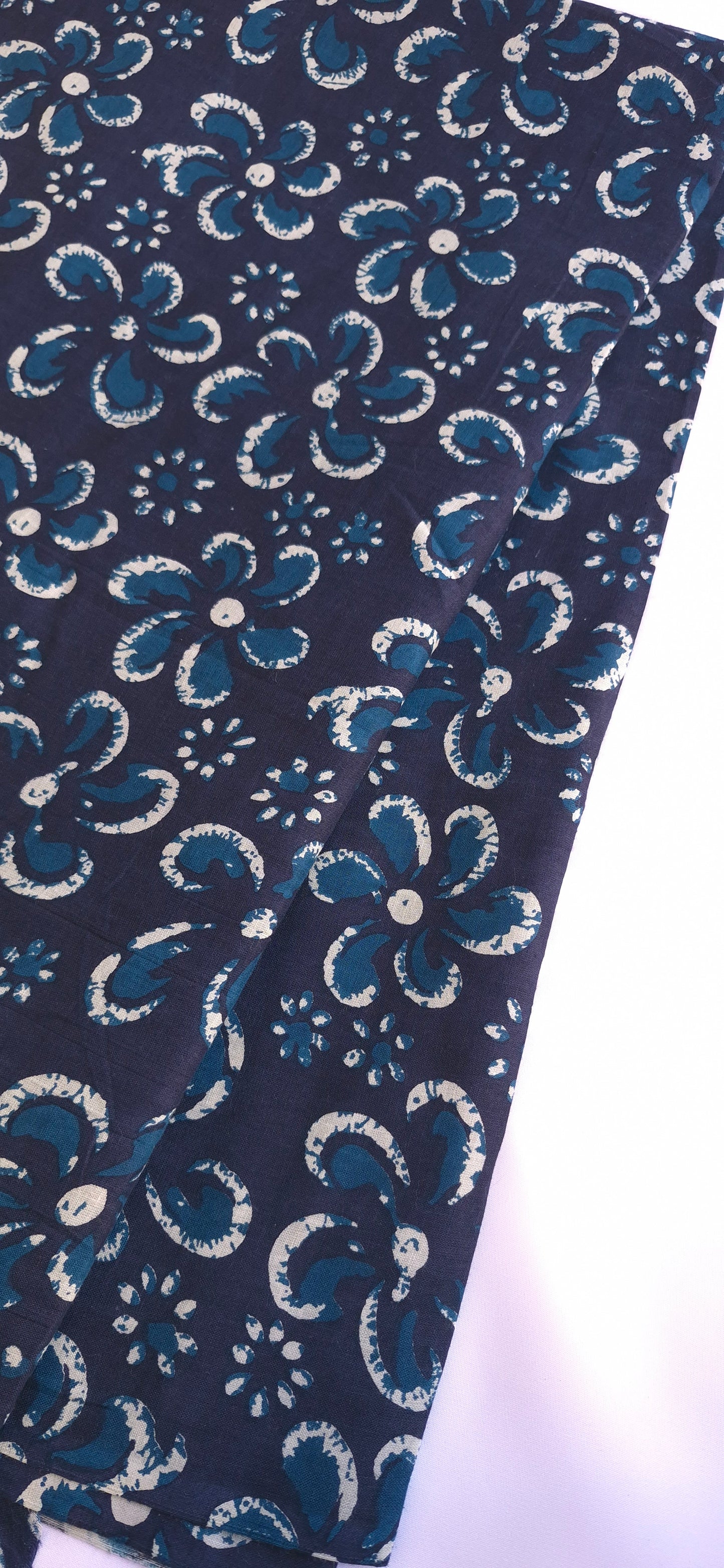 Deep Blue Floral Cotton Short Kurti