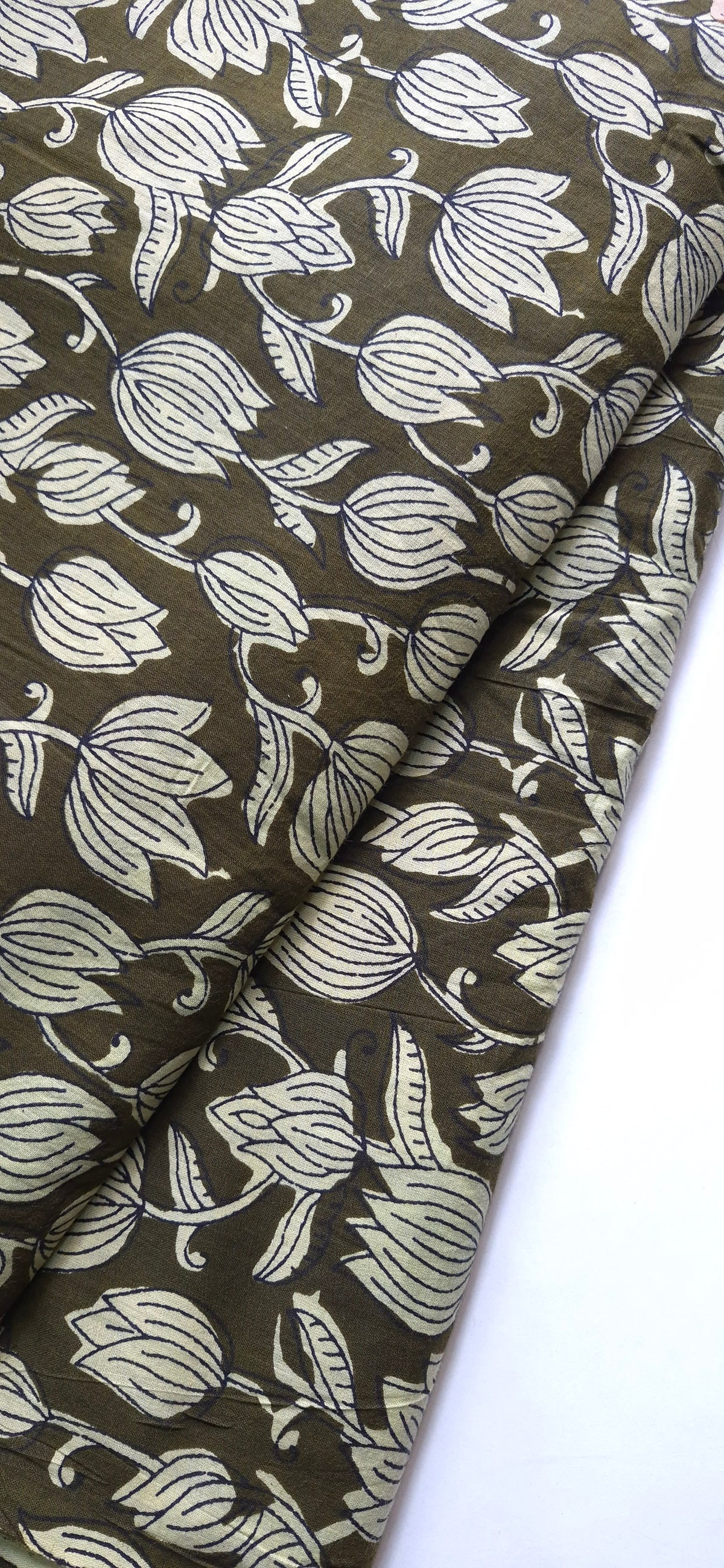 Olive Floral Cotton Short Kurti