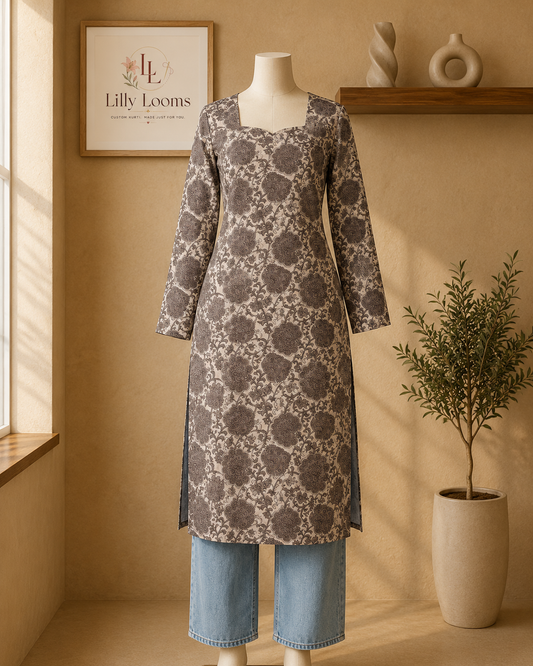 Handblock Printed Cotton Long Straight Kurti