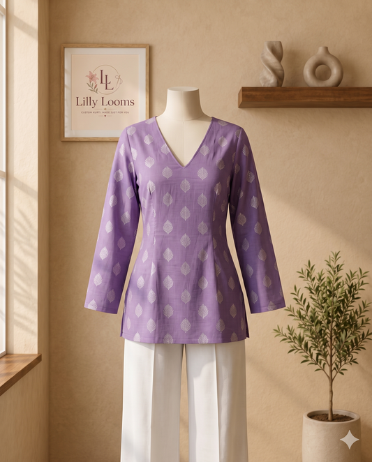 Lavender Leaf Cotton Short Kurti