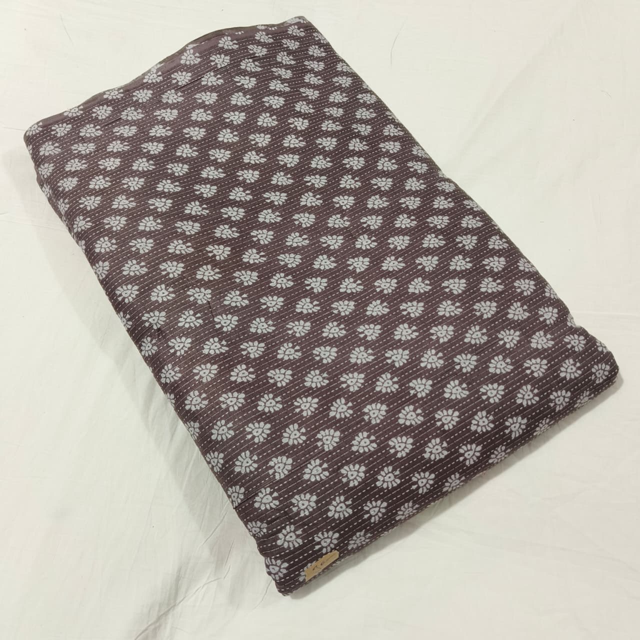 Coffee Brown Cotton Kantha Long Straight Kurti