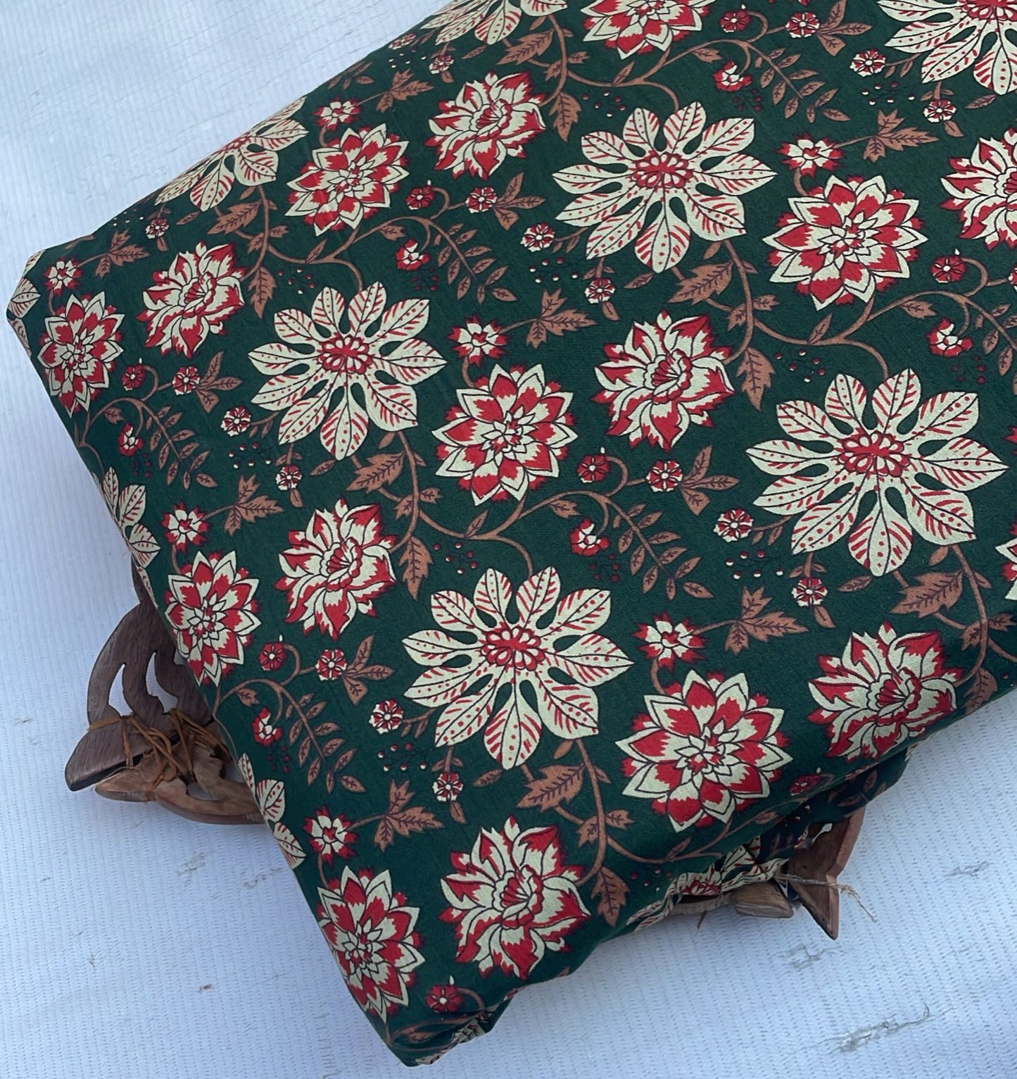 Green Floral Cotton Long Kurti