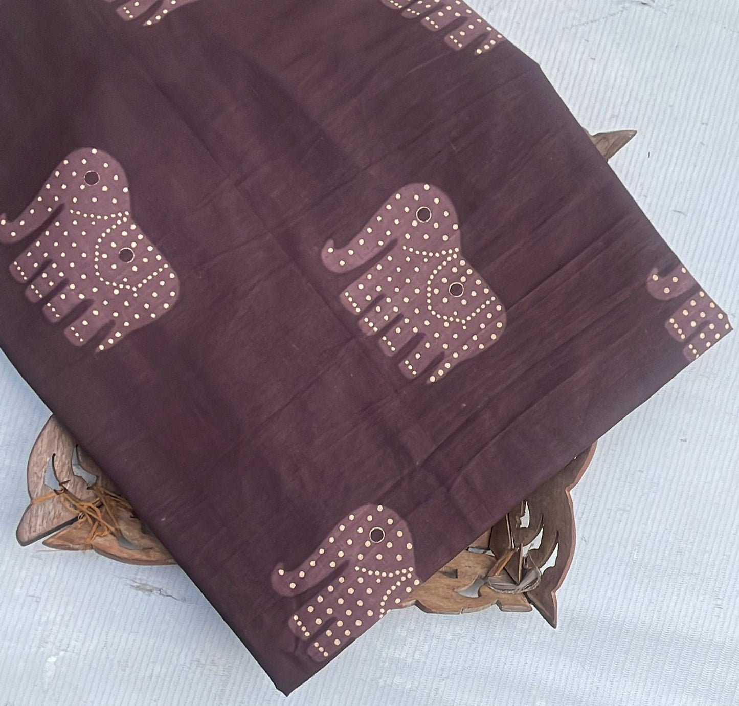 Wine Elephant Printed Cotton Long Straight Kurti