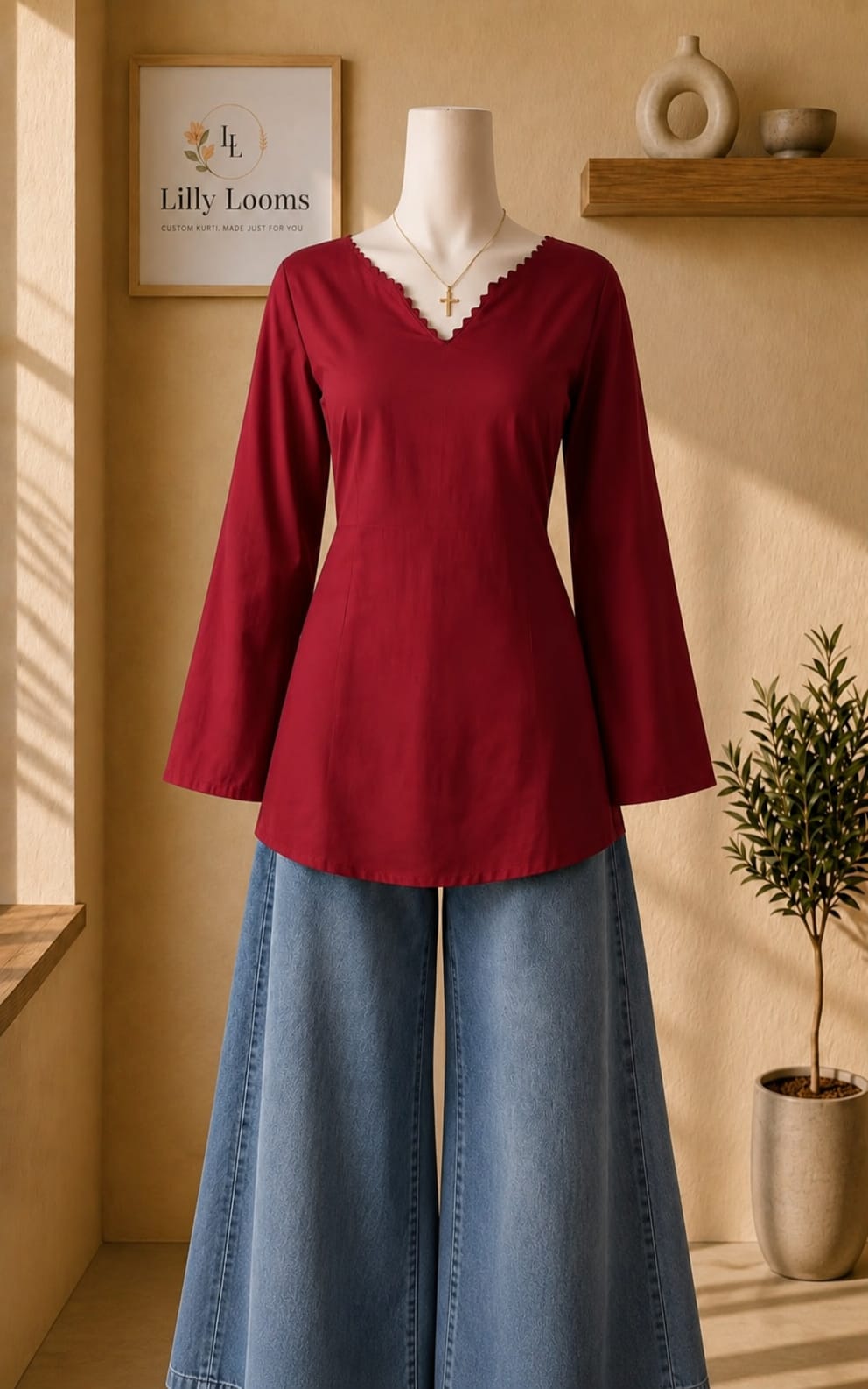 Red Cotton Flex Short Kurti