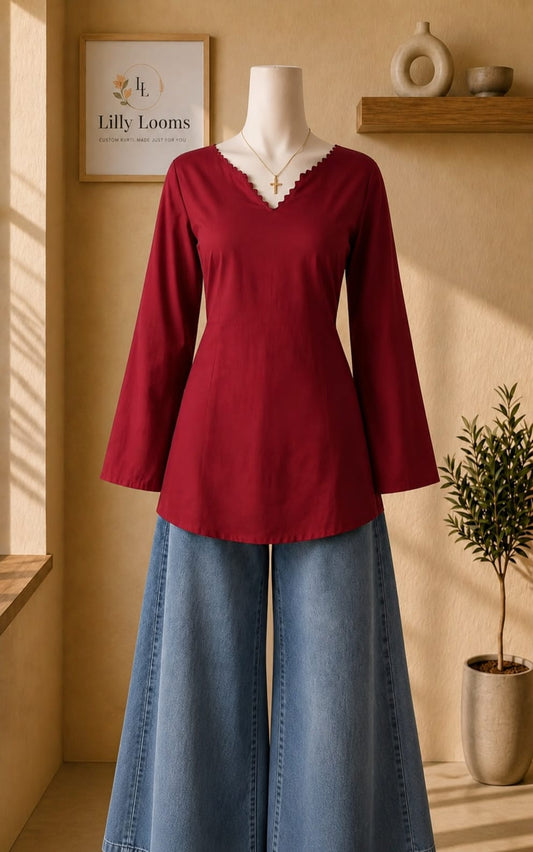 Red Cotton Flex Short Kurti