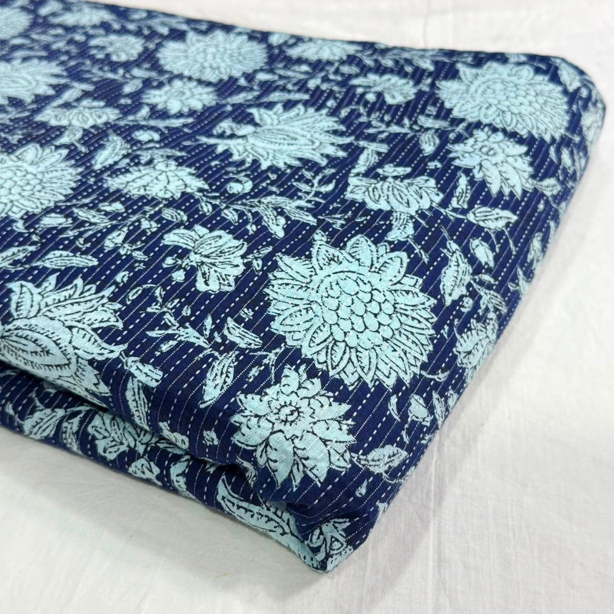 Deep Blue Cotton Kantha Short Kurti