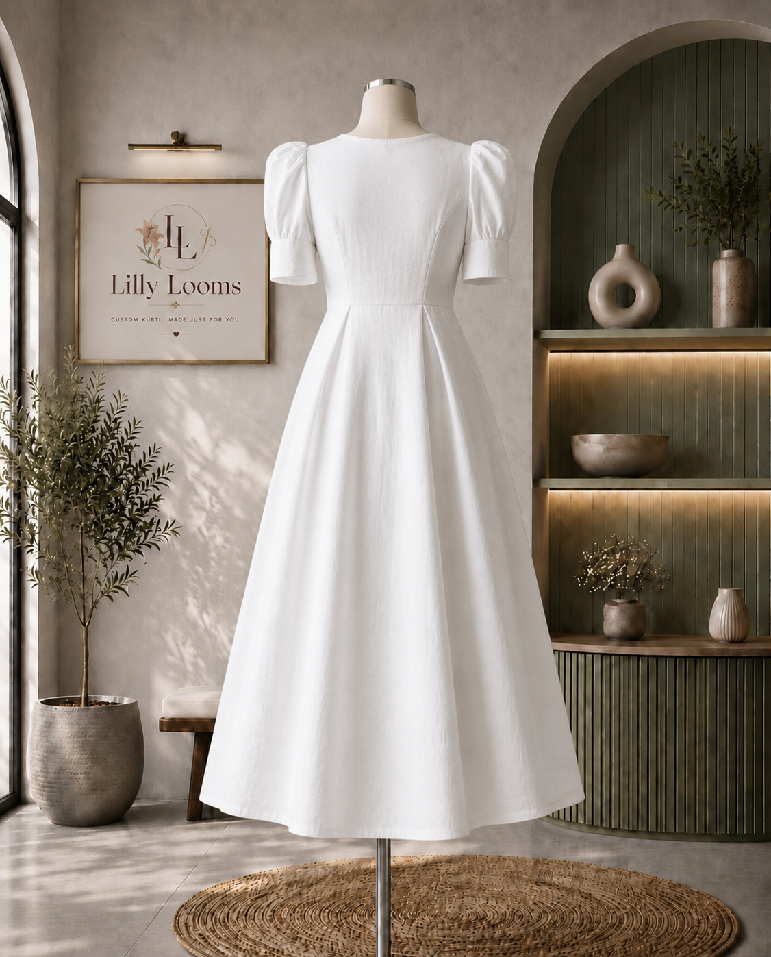 White Premium Cotton Flex Midi Dress