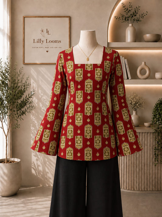 Red Cotton Short Kurti