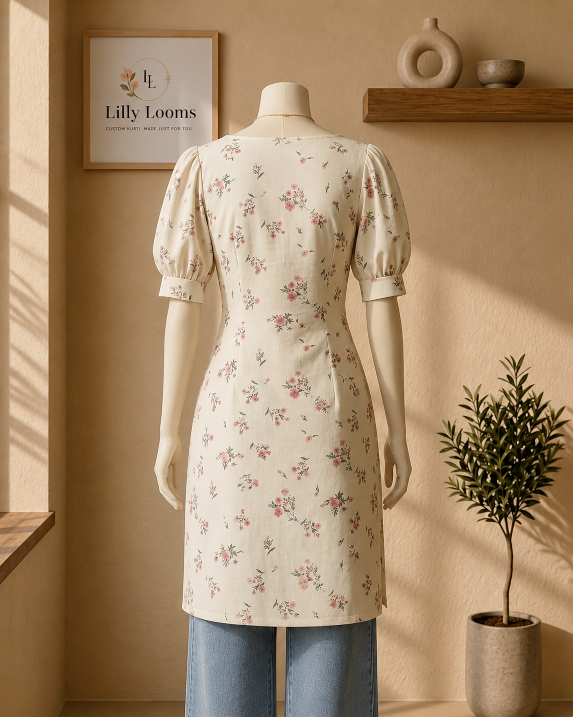 Ivory Blossom Soft Cotton Long Kurti