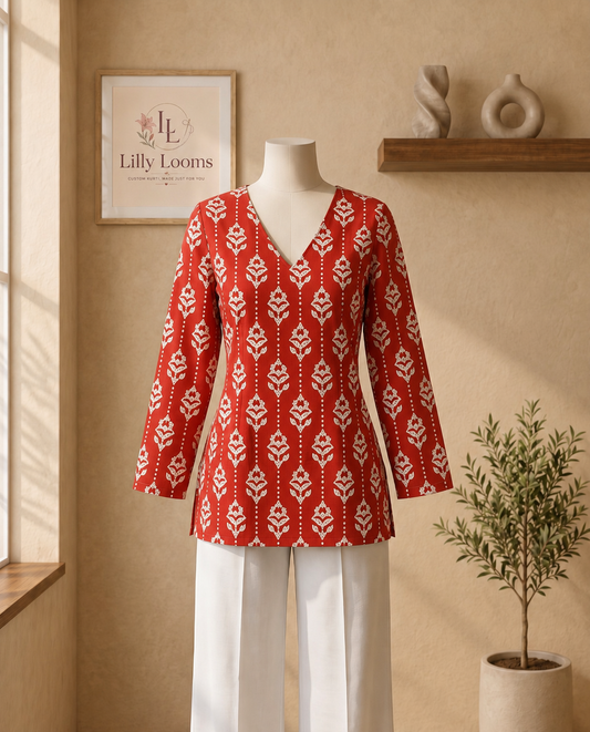 Red Cotton Short Kurti