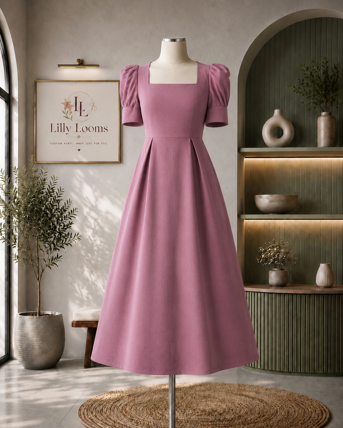 Blush Pink Premium Cotton Flex Midi Dress