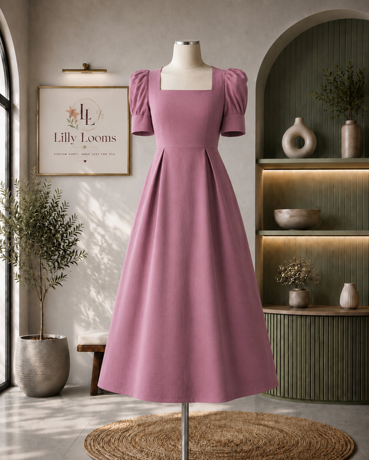 Blush Pink Premium Cotton Flex Midi Dress