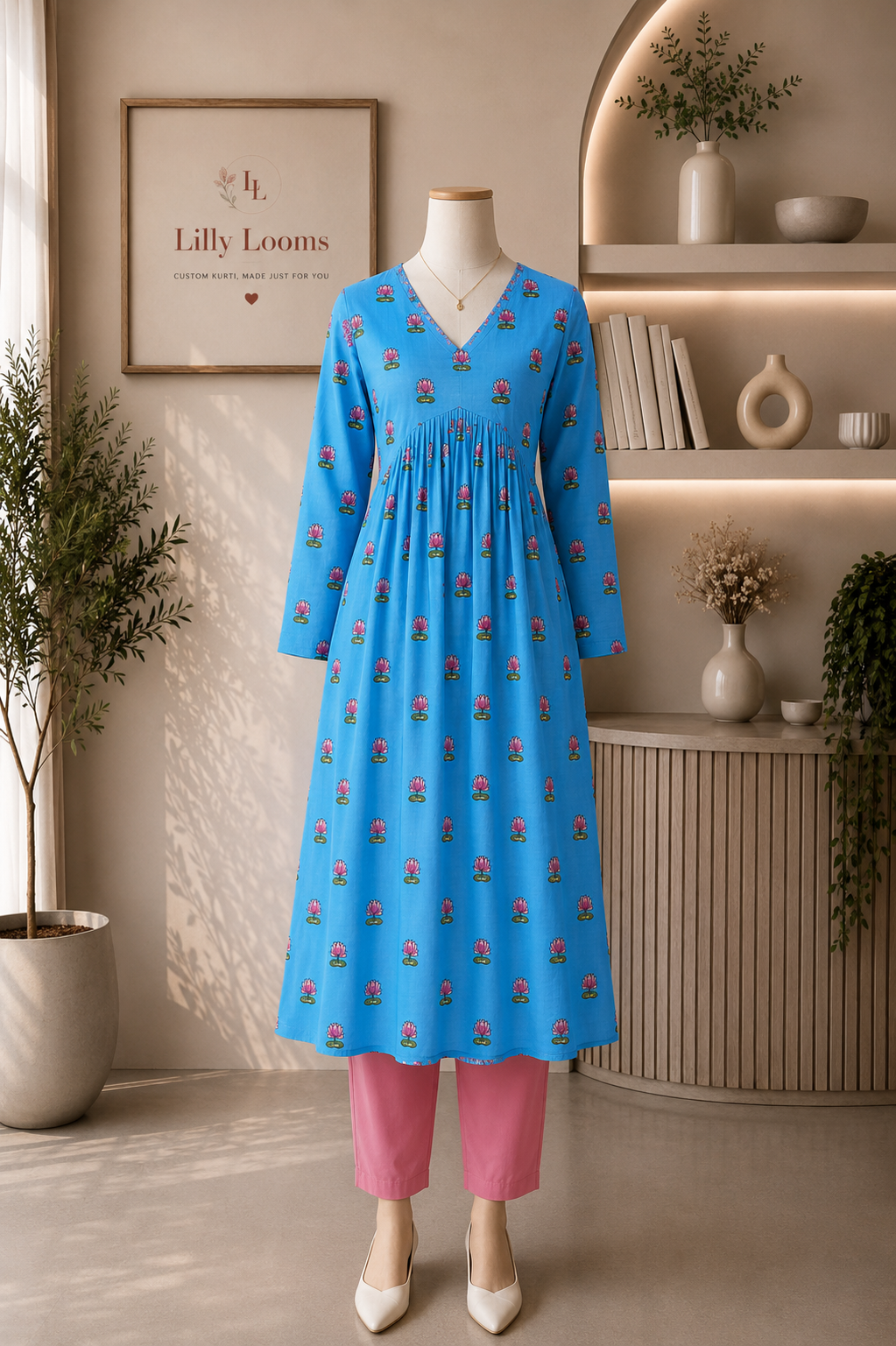 Blue Lotus Cotton Alia Cut Kurti