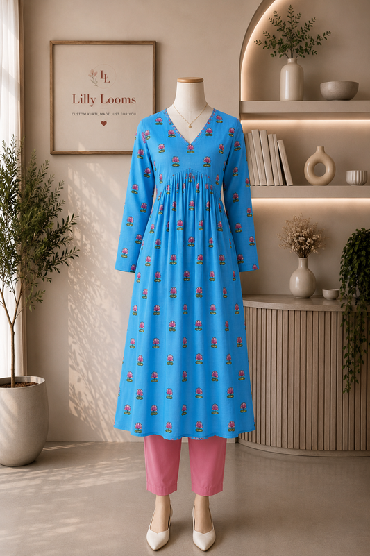 Blue Lotus Cotton Alia Cut Kurti