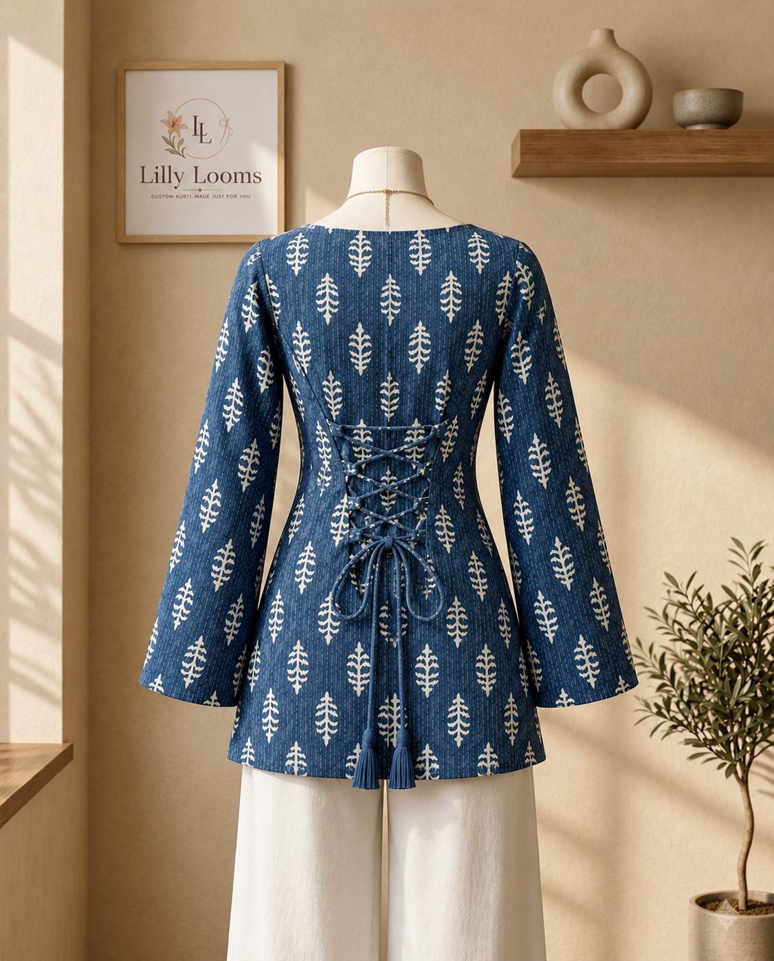 Blue Cotton Kantha Short Kurti