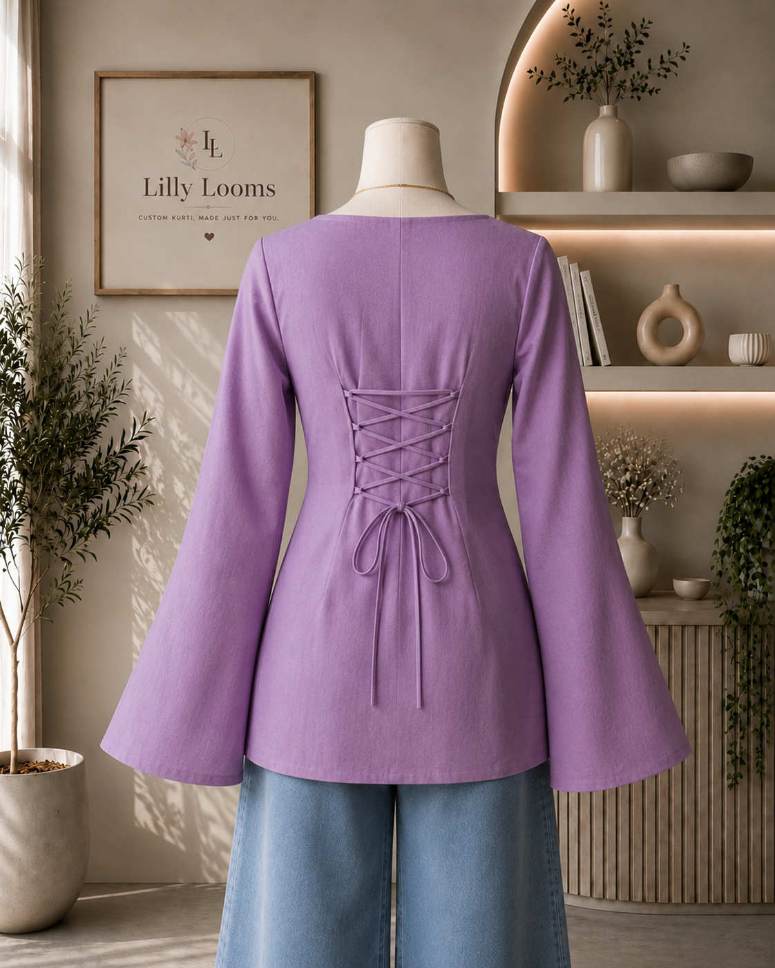 Lilac Cotton Short Kurti With Corset Back
