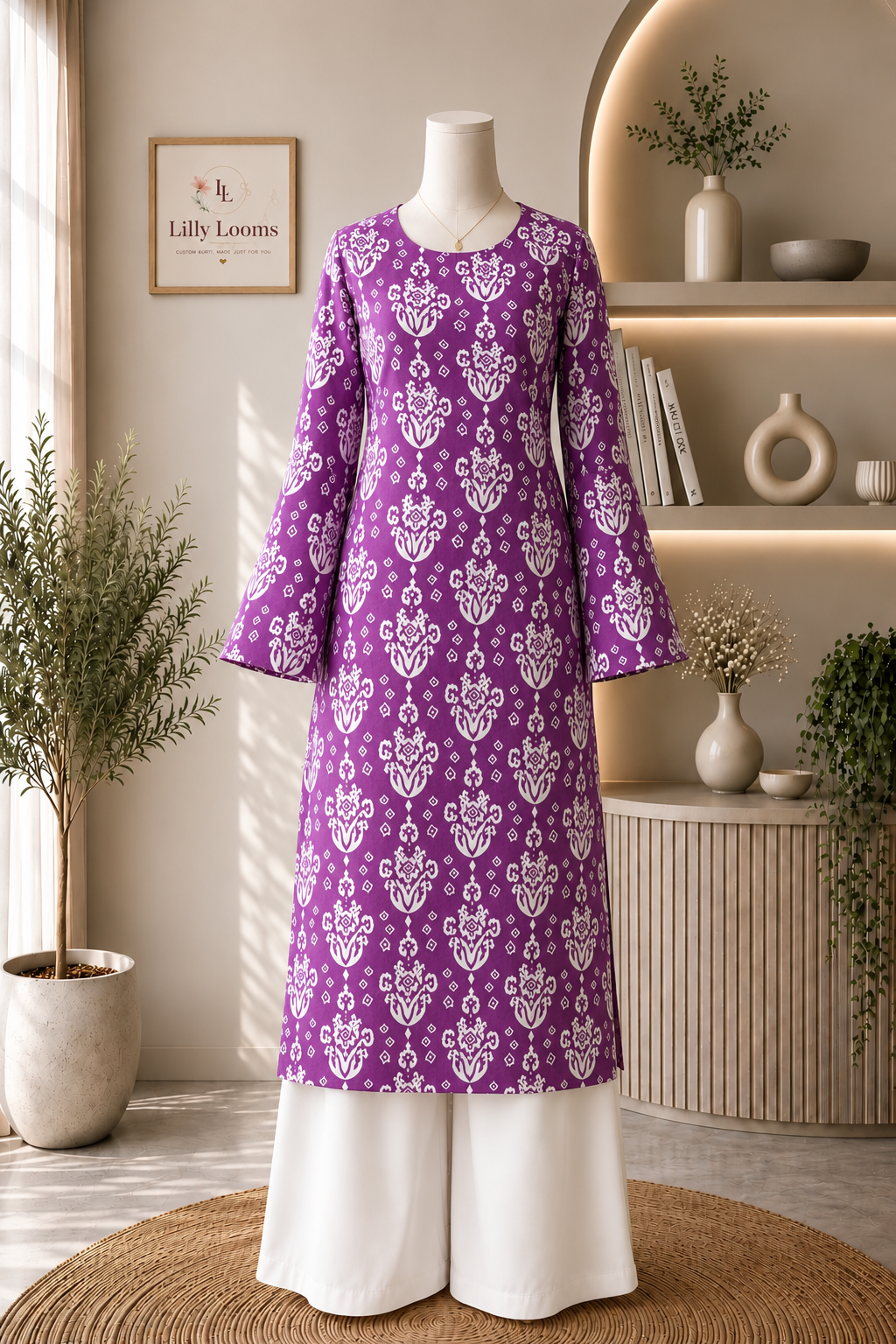 Purple Cotton Long Straight Kurti