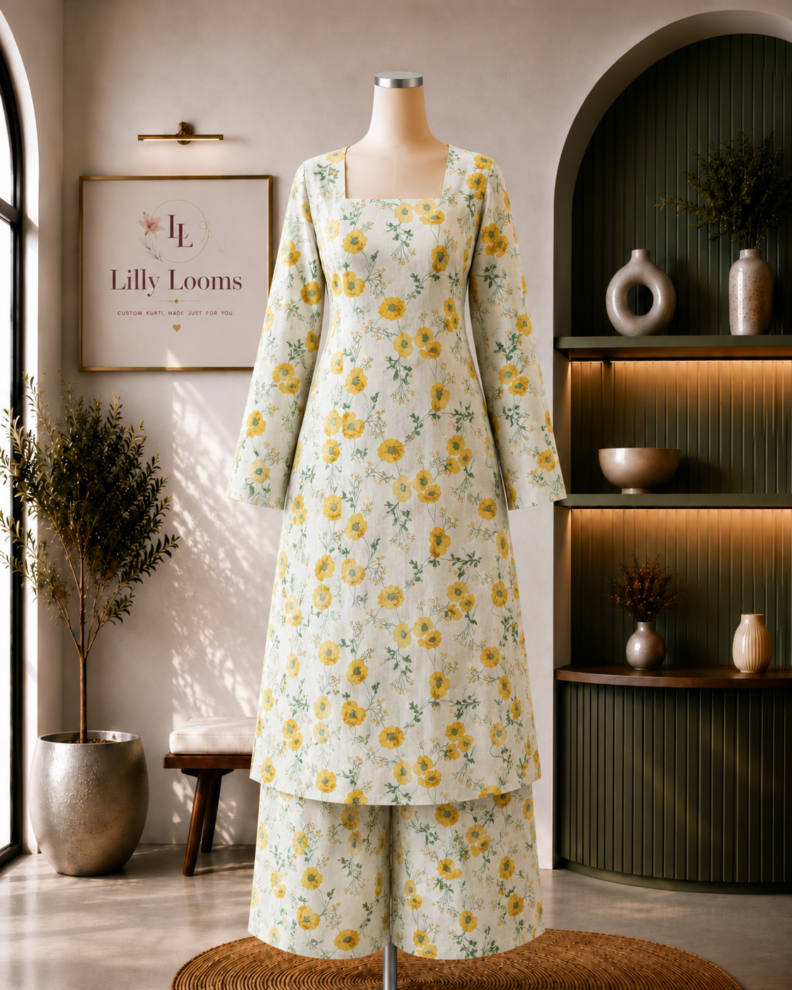 Off-White Floral Khadi Cotton Co-ord Set