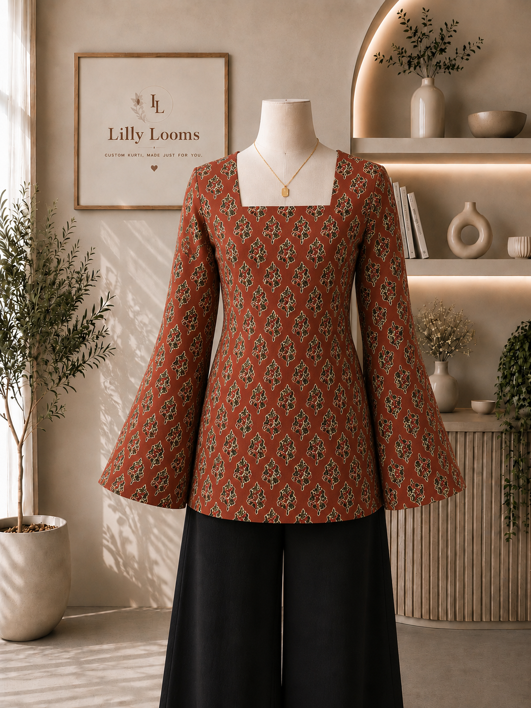 Rust Brown Cotton Short Kurti