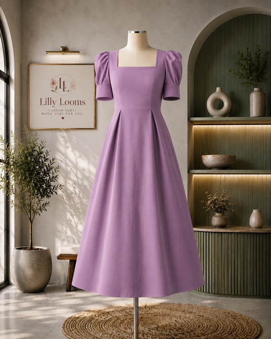 Lilac Premium Cotton Flex Midi Dress