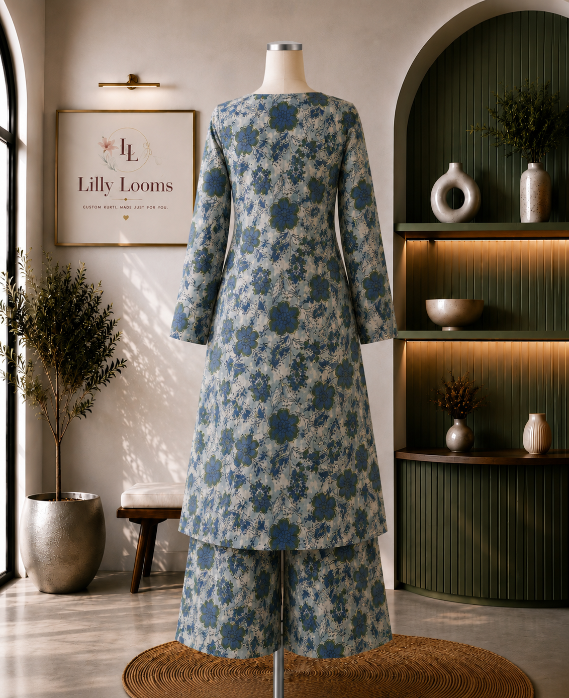 Azure Bloom Handblock Printed Floral Cotton Co-ord Set