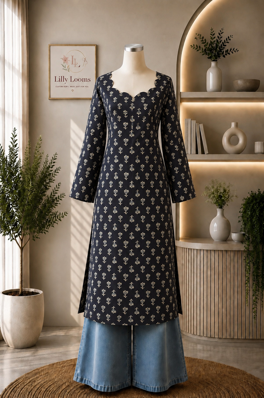 Classic Black Cotton Long Straight Kurti