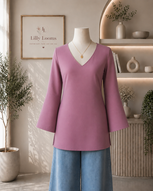 Blush Pink Cotton Short Straight kurti With Corset Back