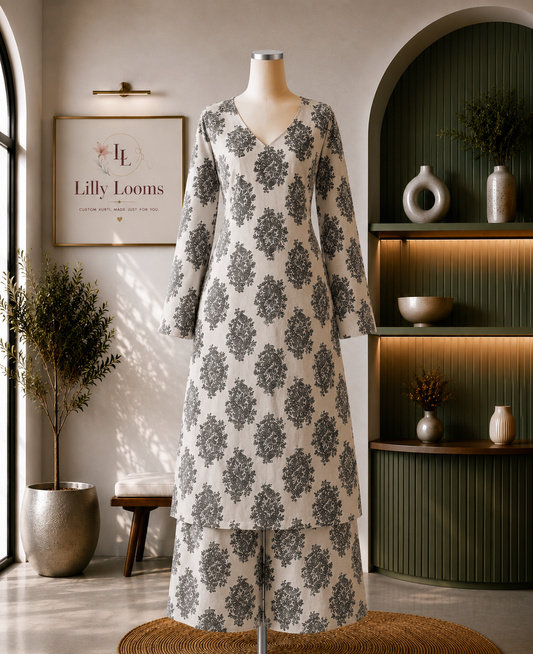 Off-White Handblock Printed Cotton Co-ord Set