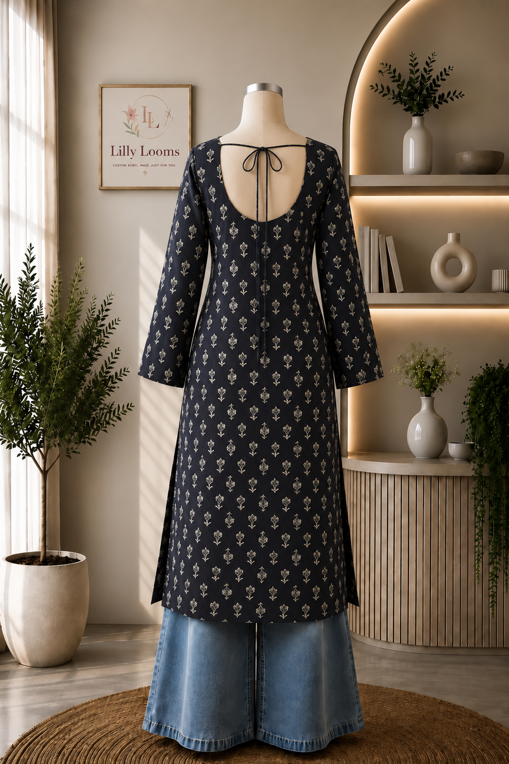 Classic Black Cotton Long Straight Kurti
