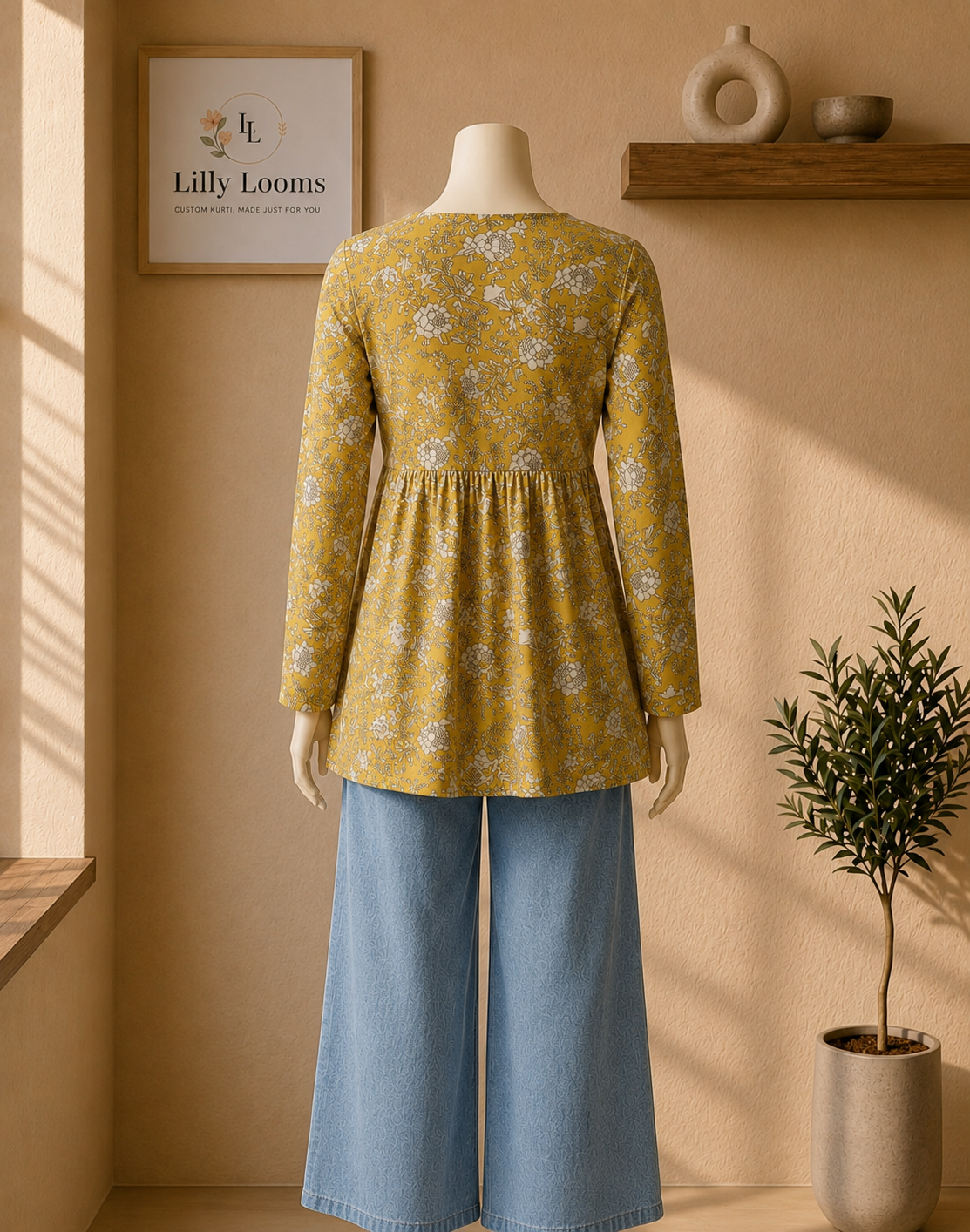 Mustard Floral Peplum Top