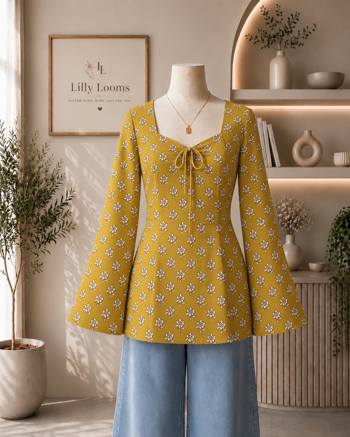 Tie-up Mustard Cotton Short Kurti