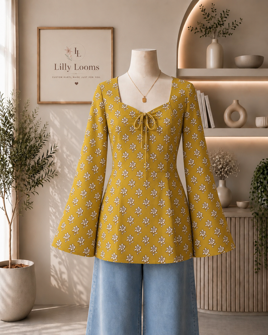 Tie-up Mustard Cotton Short Kurti