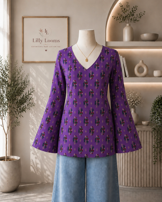 Purple Cotton Short Kurti