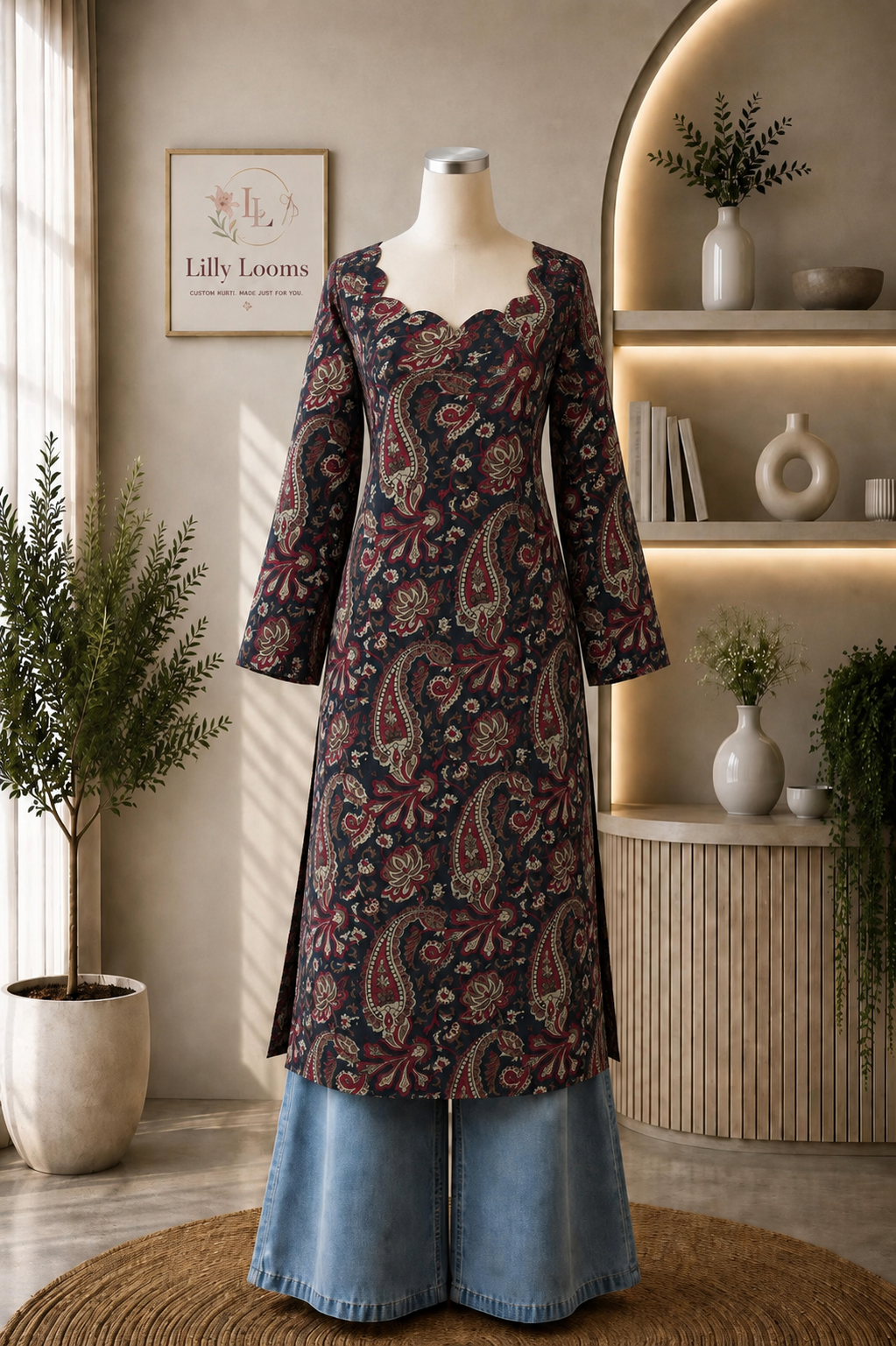 Cotton Kalamkari Long Straight Kurti
