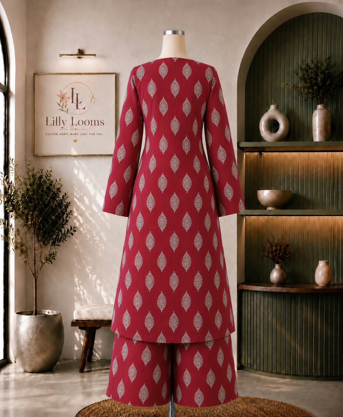 Maroon Leaf Cotton Co-ord Set