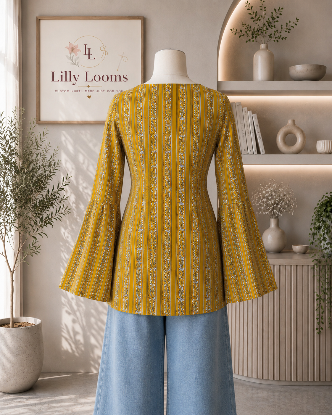 Mustard Stripe Cotton Short Kurti