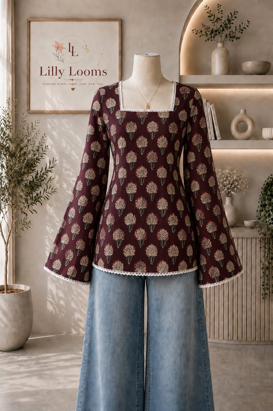 Deep Pink Cotton Short Kurti With Lace