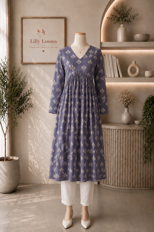 Grey Cotton Alia Cut Kurti