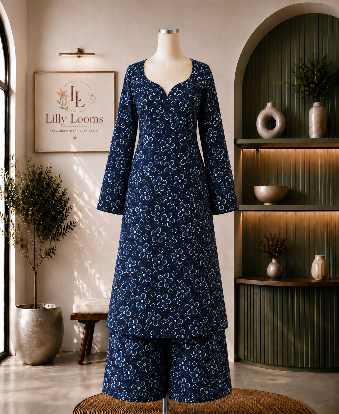 Navy Blue Floral Cotton Co-ord Set
