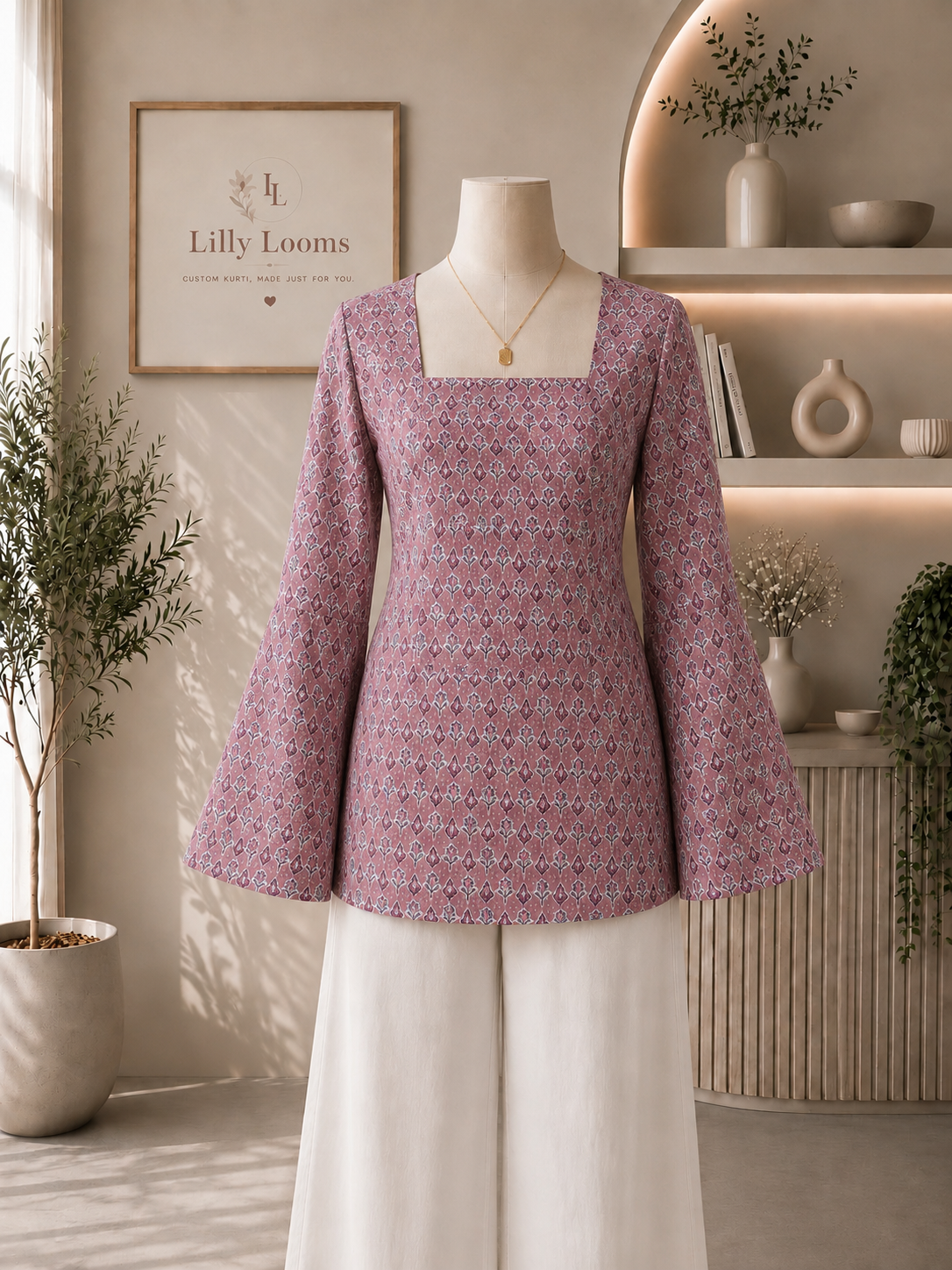 Mauve Pink Cotton Kantha Short Kurti