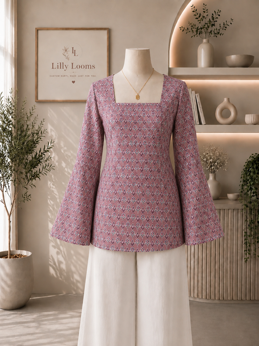Mauve Pink Cotton Kantha Short Kurti