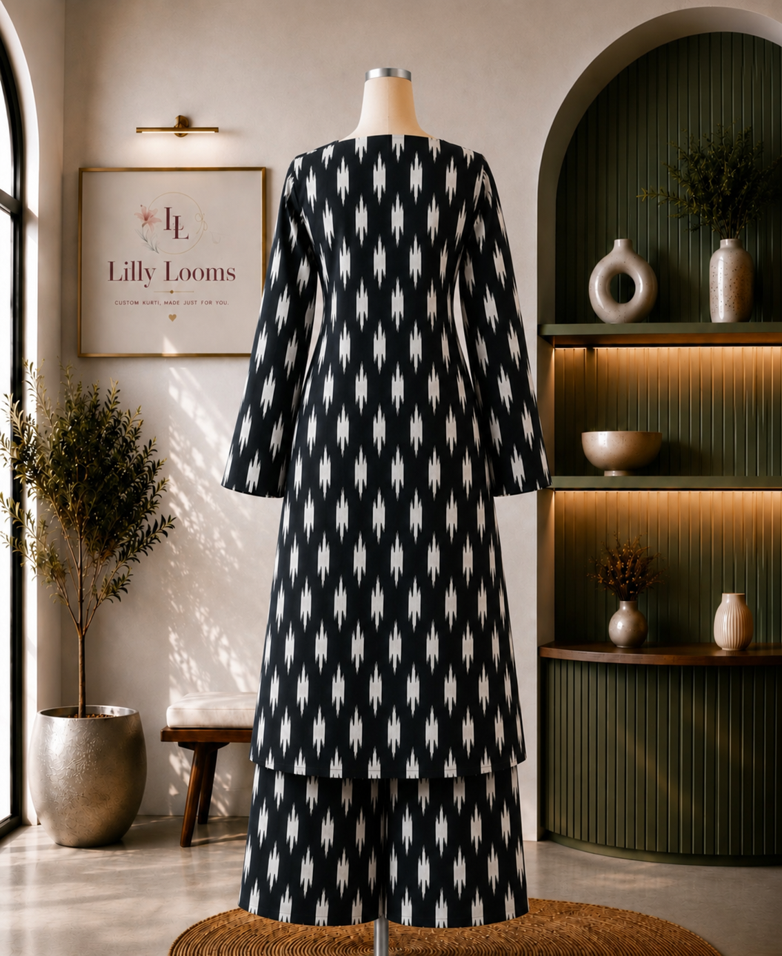 Black Ikkath Printed Cotton Co-ord Set