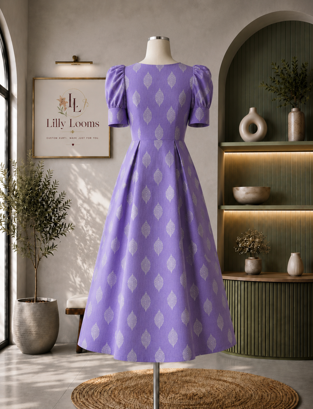 Lavender Leaf Cotton Midi Dress