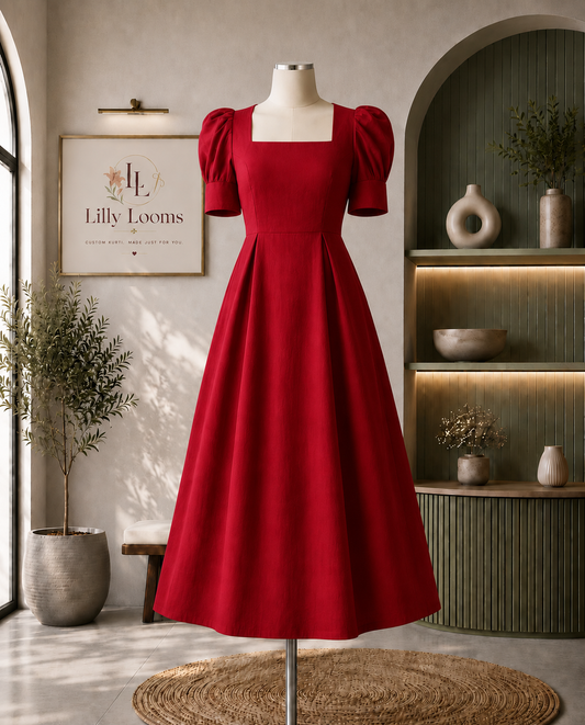 Red Premium Cotton Flex Midi Dress