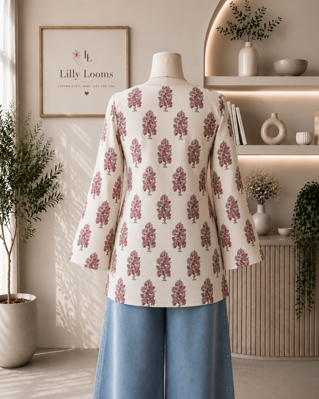 White Block Printed Cotton Short Kurti