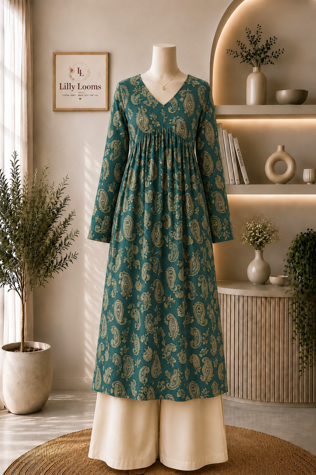 Teal Paisley Alia Cut Kurti