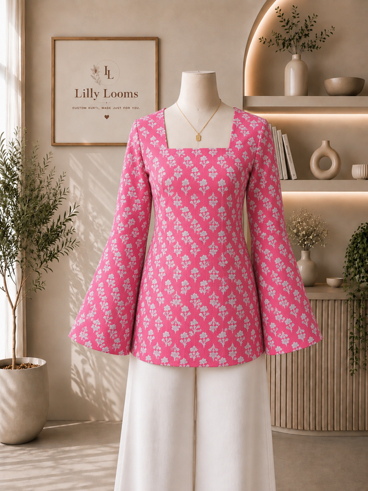 Hot Pink Cotton Kantha Short Kurti