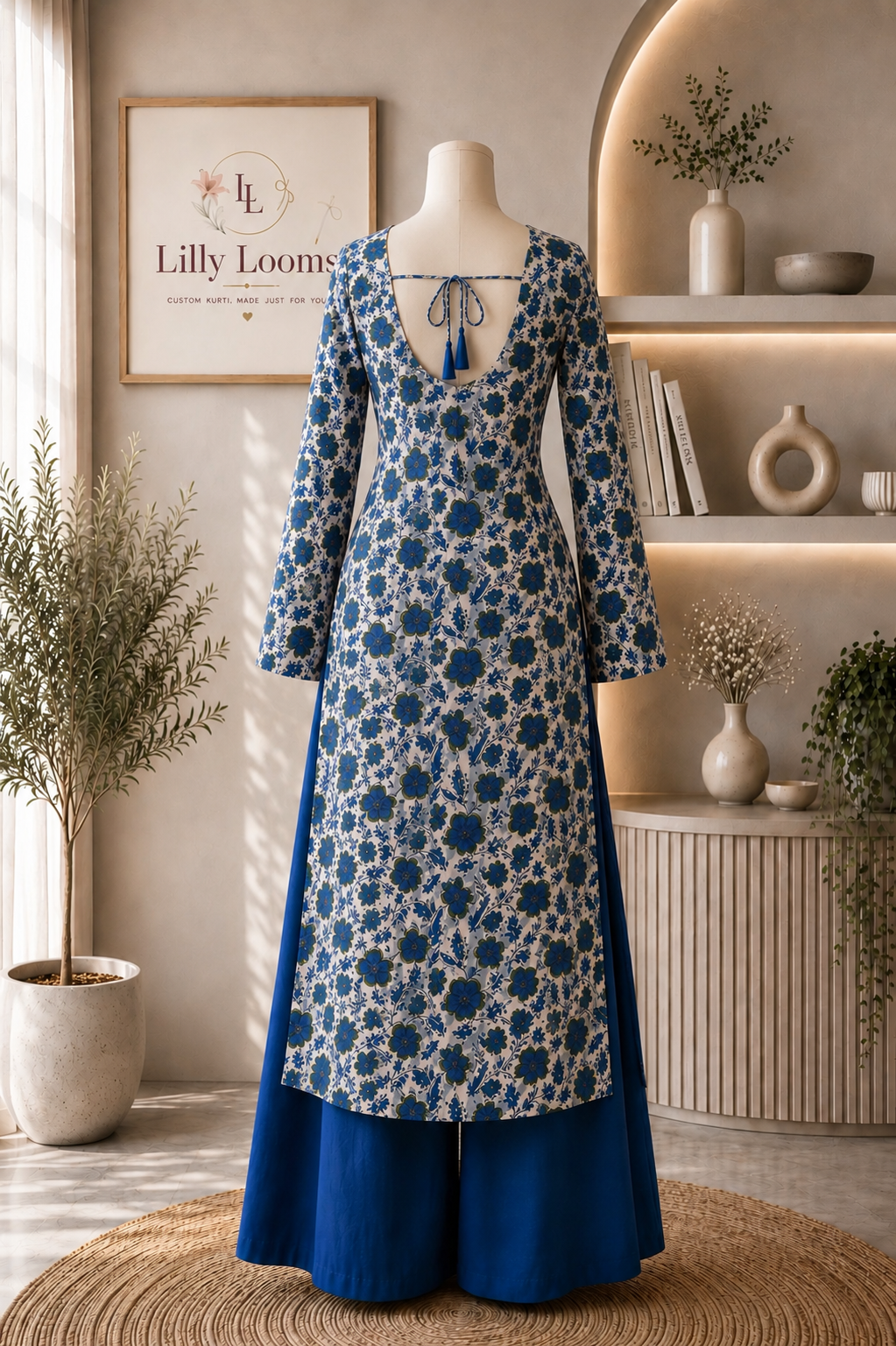 Azure Bloom Cotton Long Kurti