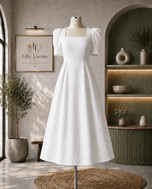 White Premium Cotton Flex Midi Dress